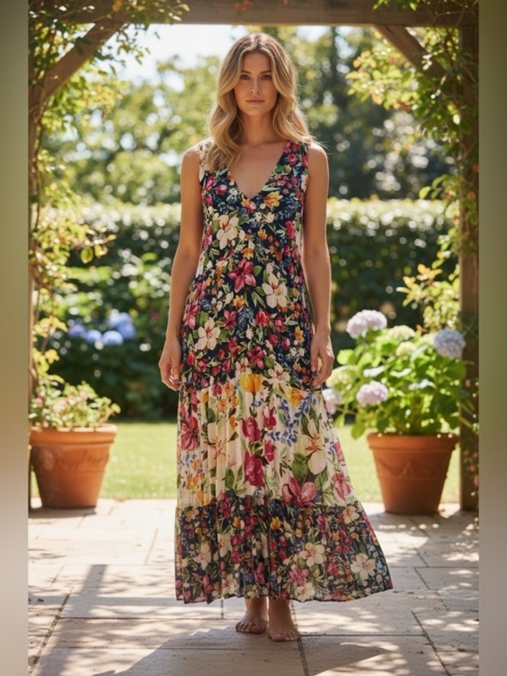 🫶🏻 Taylor Floral V-Neck Maxi Dress - Navy & Multi